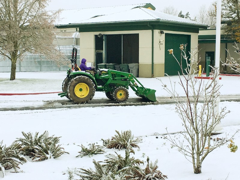 Young women transition program students at Riverside high school are using our new tractor to clear the driveways and roads at Oak Creek correctional facility