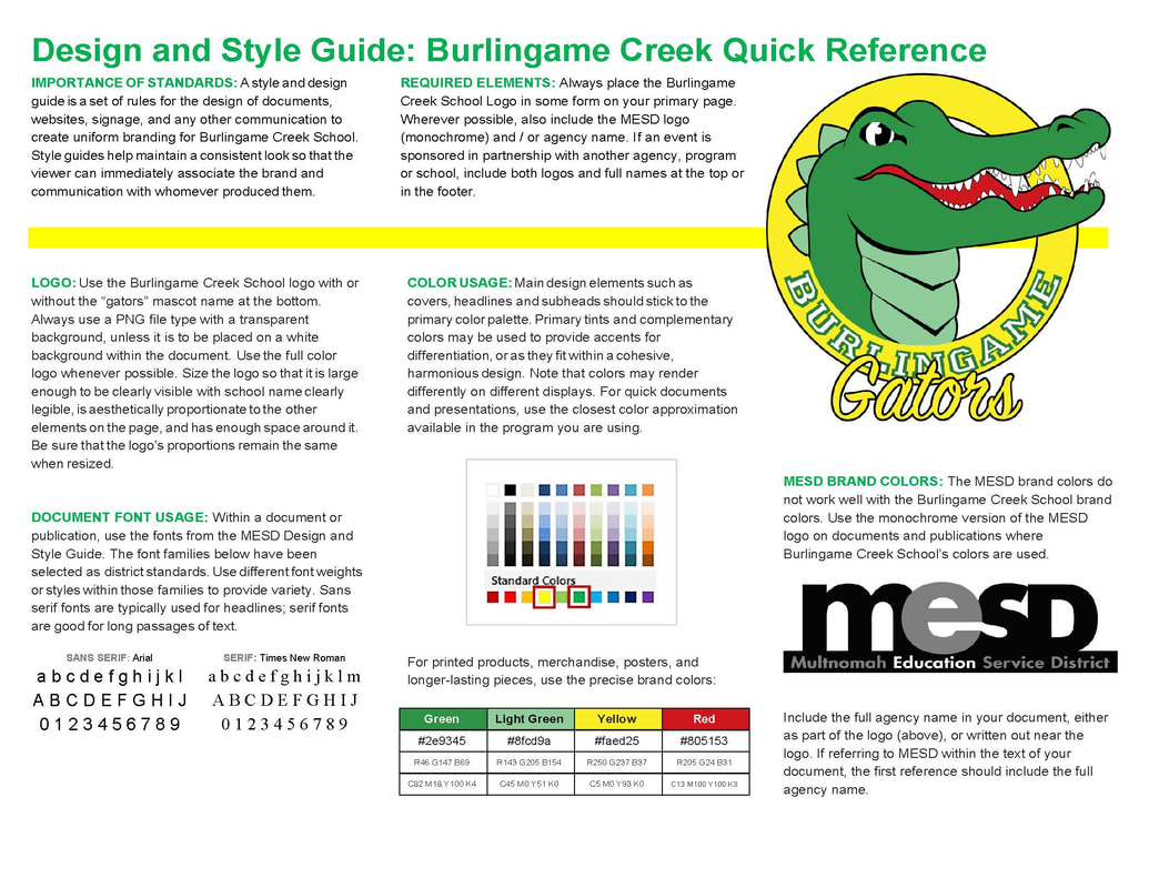Burlingame Creek Design & Style Guide Quick Reference