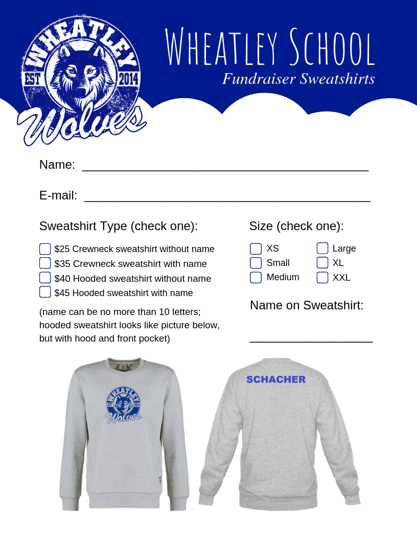 Wheatley Sweatshirt Order Form