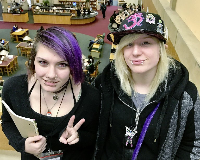 Gabby and Desi on a TRiO field trip to explore the field of Funeral Science at MHCC.