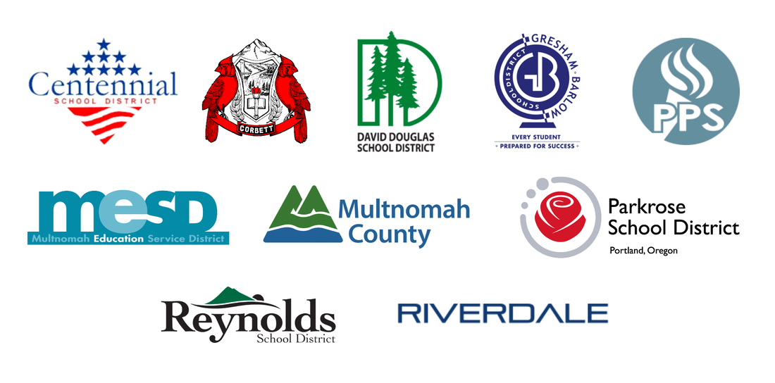 MESD component district logos, plus Multnomah County