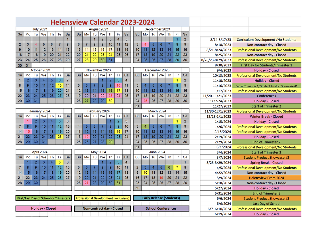 Helensview School Calendar 2023-2024